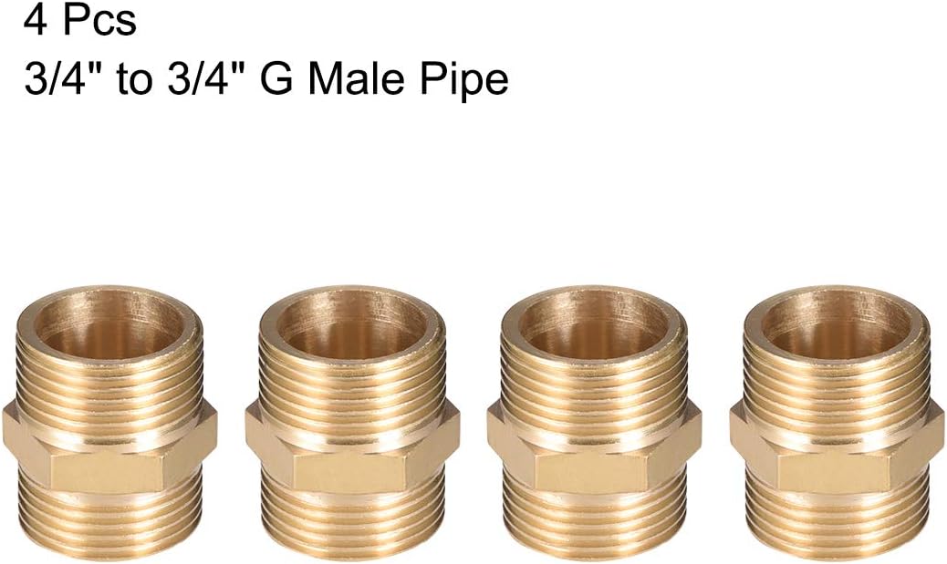 sourcing map Brass Male to Male Straight Pipe Hex Fitting G 3/4 x G 3/4 Male Thread Connector 4pcs, Gold, 32mm x 26mm - Image 4