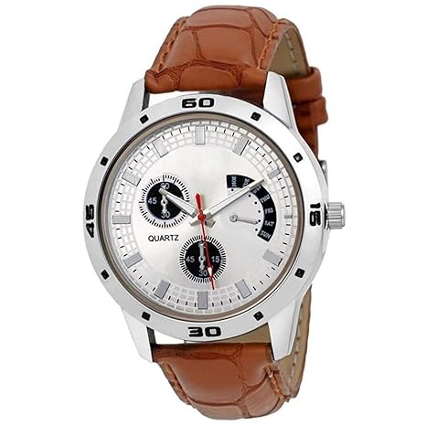VeBNoR Analogue White Dial Brown Leather Strap Belt Wrist Watch for Boys and Men Stylish Latest -425