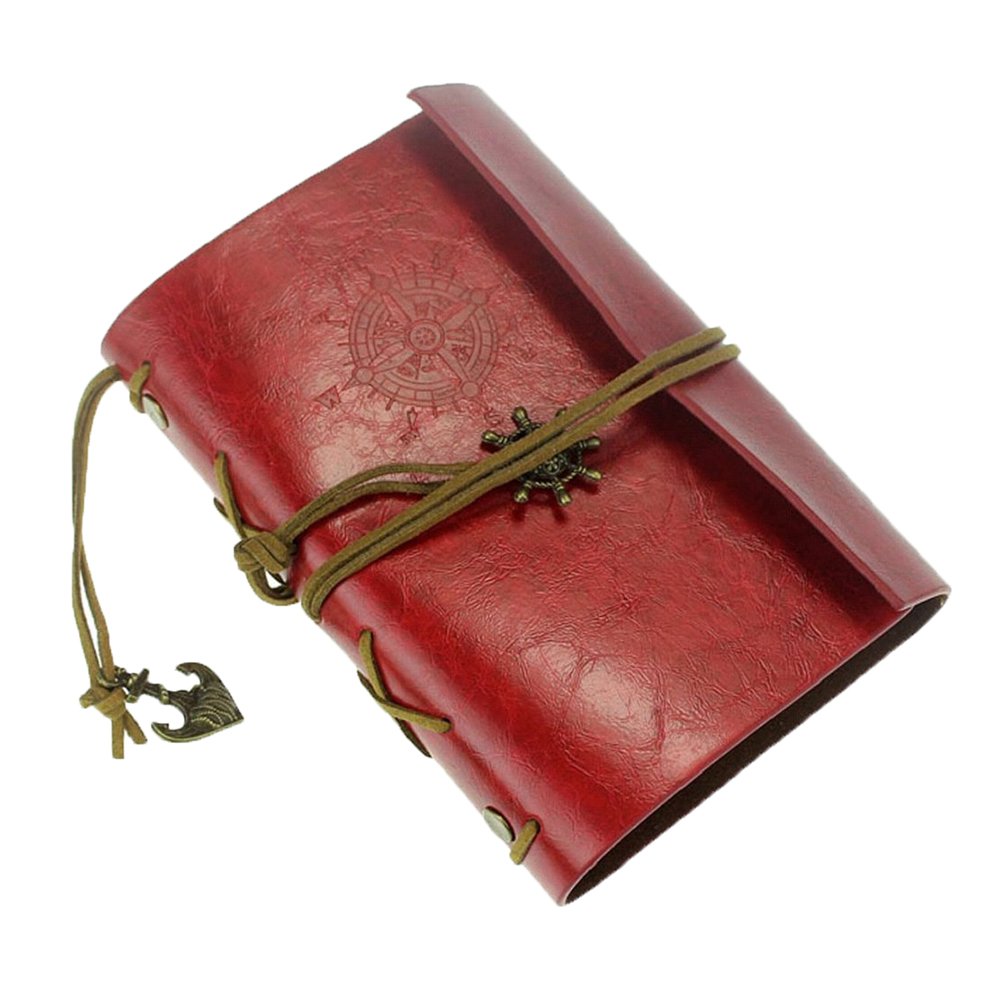 AKORD Vintage Retro Leather Cover Journal Jotter Diary Notebook A6 (Burgundy)