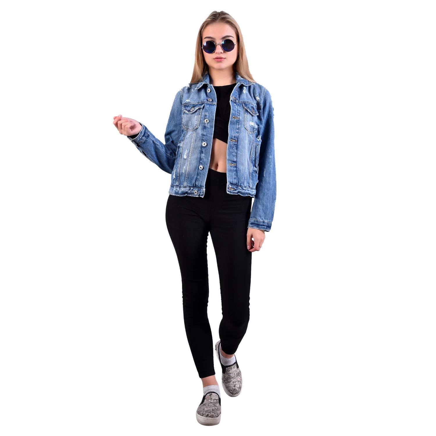 mansicollections blue distressed shredded denim jacket for women