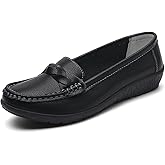 Women's Leather Flat Loafers Comfortable Round Toe Slip On Lightweight Business Work Office Walking Casual Flats Classic Driving Moccasins Shoes Loafers for Women