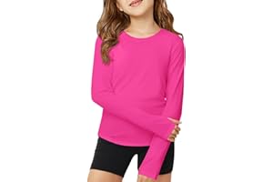 ZDC Girls Long Sleeve Athletic Shirts Kids Crewneck Quick Dry Workout Yoga Tops Basic Tees Activewear