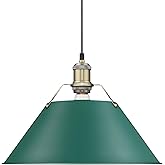 Golden Lighting Yep Orwell 1-Light 14in Pendant in Aged Brass and Pine Green Shade