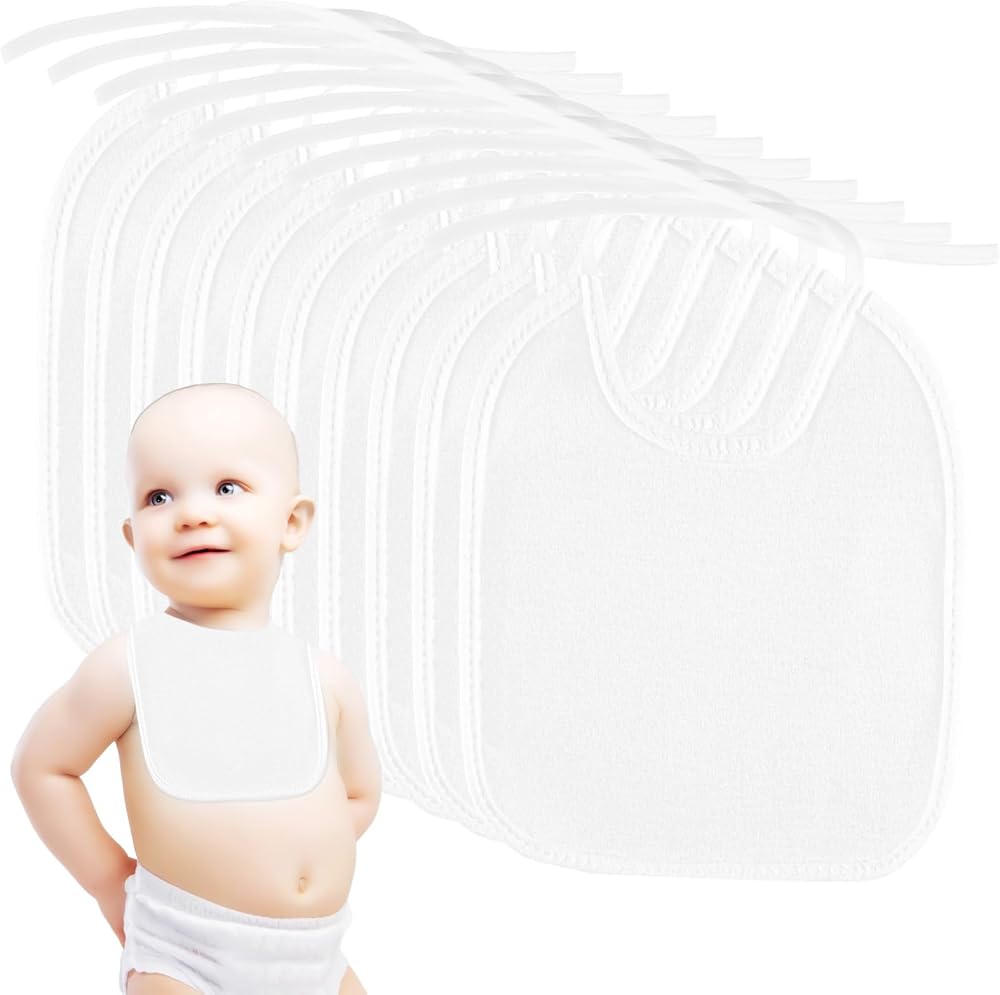 ALAHUGYEF Baby White Bibs 12 Pcs Waterproof Cotton Dribble Teething Feeding