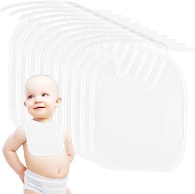 ALAHUGYEF Baby White Bibs 12 Pcs Waterproof Cotton Dribble Teething Feeding