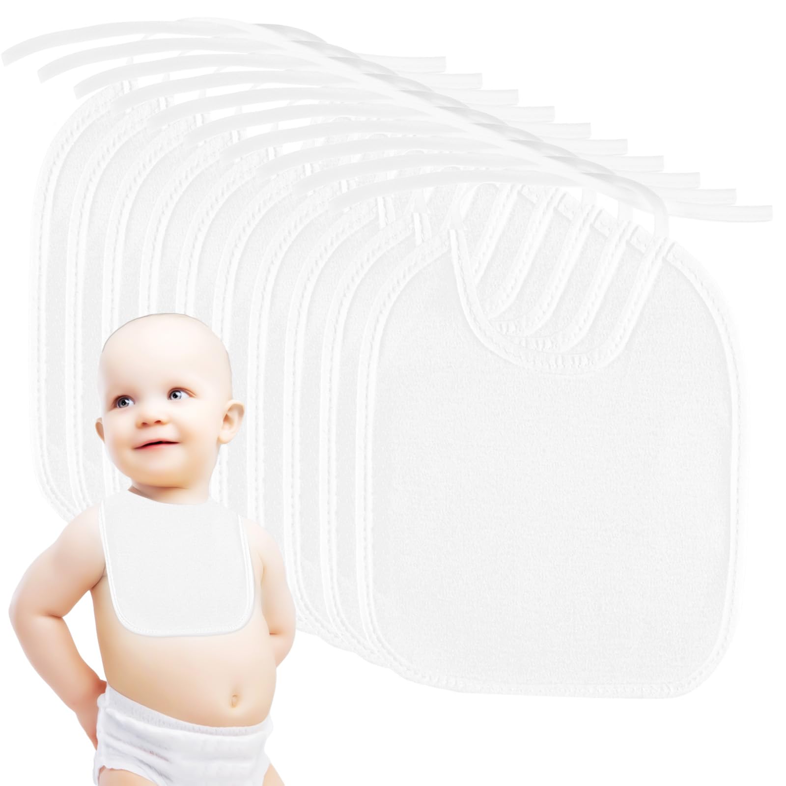 ALAHUGYEF Baby White Bib for Painting, 12 Pcs Waterproof Cotton Baby Bibs for Boys Girls, Dribble Drool Burping Bibs for Feeding Teething, Shower Party Gifts