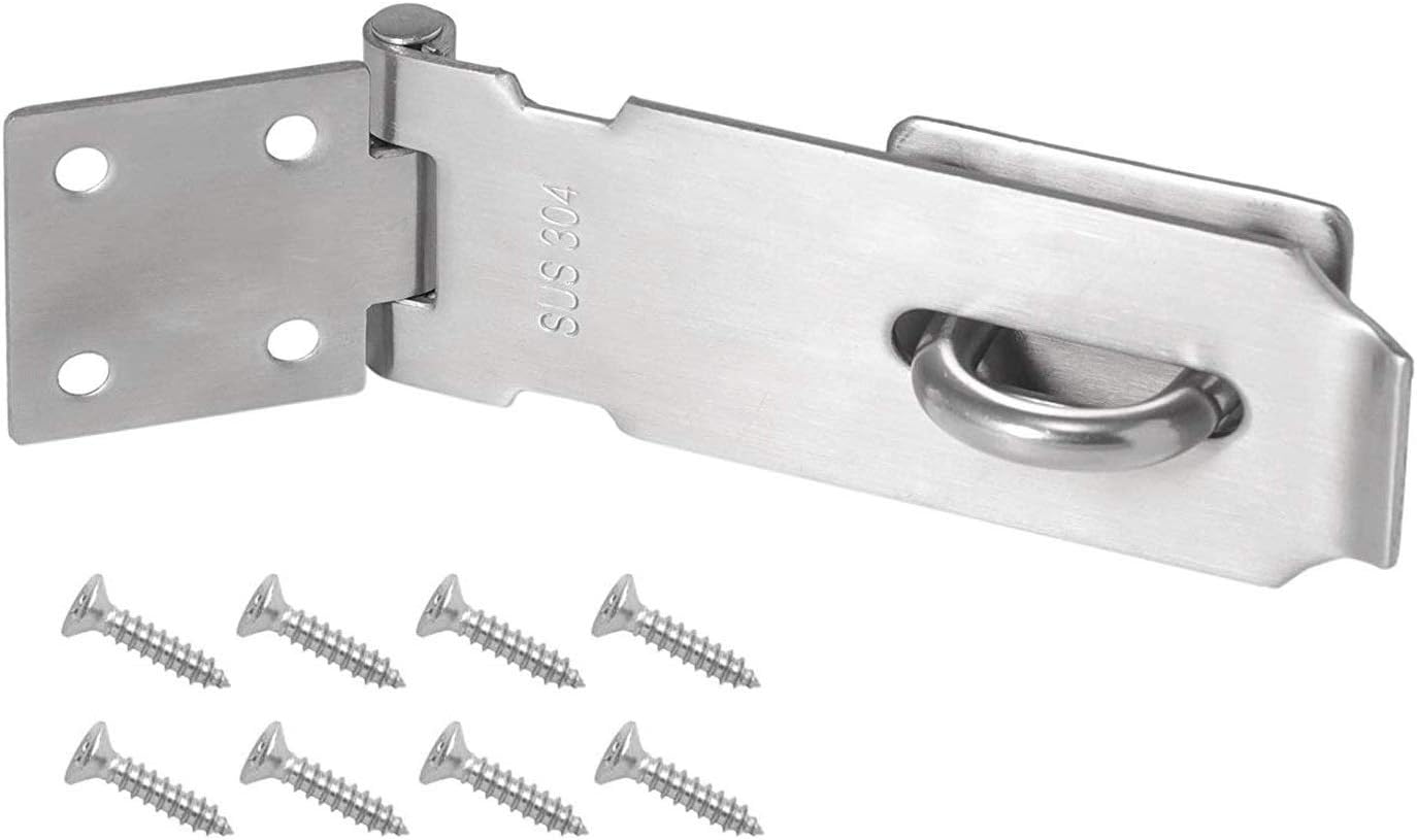 3/4/5 inch Stainless Steel Padlock Hasp Latch with Screws Safety Door Lock Anti-Rust (4inch (Pack of 1)) - - 