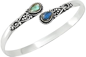 925 SILVER PLATED Natural Moonstone Labradorite Pearl Bangle For Women 6X9Mm Pear Shape Gemstone Silver Overlay Handmade Cuff Bangle Jewelry Women's Day Gift For Mom Wife Her