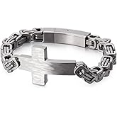 FYNSBLE Cross Bracelet for Men Stainless Steel Christian Cross Bracelet Jesus Wristband Heavy Byzantine Chain Jewelry for Men Father