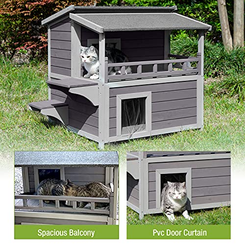 Outdoor Feral Cat House Cats Enclosure with Balcony Wooden Kitty Shelter Waterproof Pricepulse