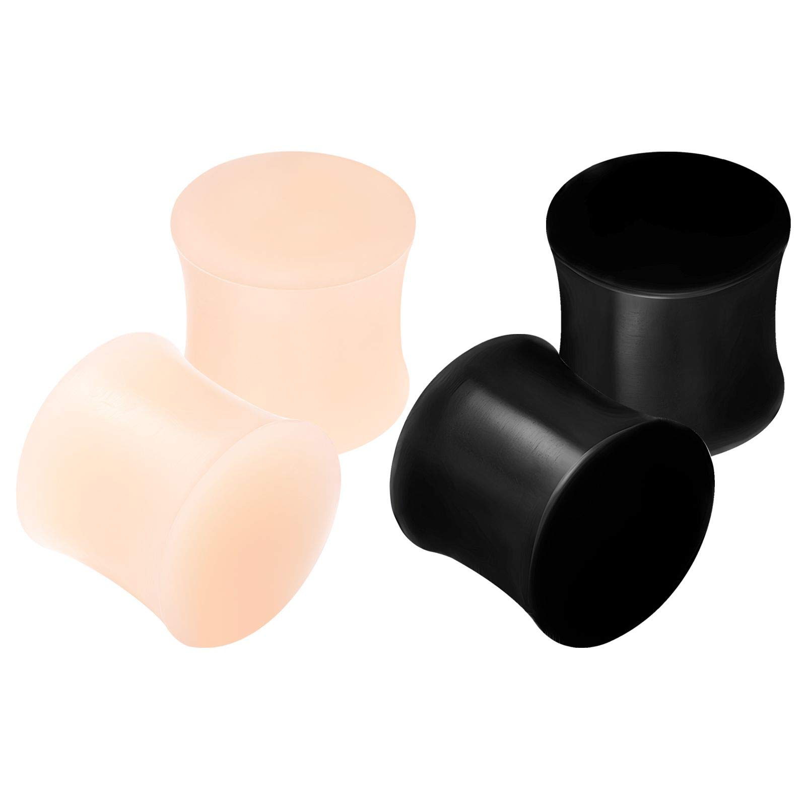 4PCS Silicone Dark Skin 1/2 inch 12mm Double Flared Saddle Black Stretcher Gauge Plugs Lobe Earring Piercing Jewellery 2749