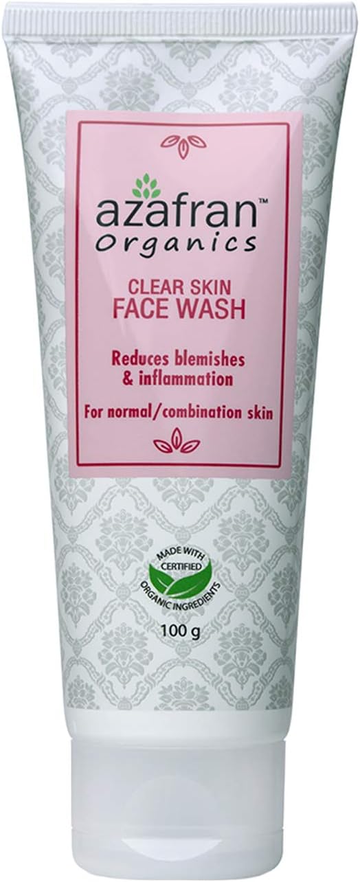 Azafran Organics Facial Cleanser - Clear Skin Face Wash, Gentle Exfoliating Face Wash for Deep Cleansing and Hydration - For Normal and Combination Skin Type, Sulfate Free Gel Cleanser 6.40 fl oz/3.53oz