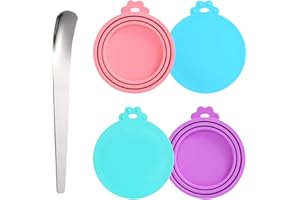 HUIAWAY 4 Pack Silicone Pet Can Covers with Stainless Steel Spoon Universal Cat Food Can Covers 1 Fits 3 Standard Size Pet Ca