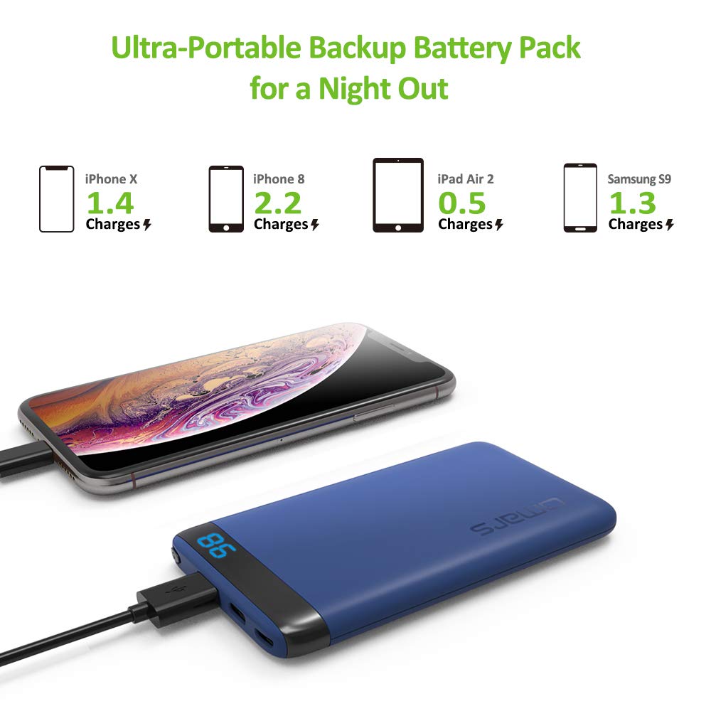 Omars Power Bank 6000mAh Caricabatterie Portatile con Porta USB C da 15W, USB A Porta 2.4A Powerbank per iPhone X 8 7 Plus 6s 6 iPad Air Mini Samsung Galaxy S9 S8 S7 Edge S6 Smartphone