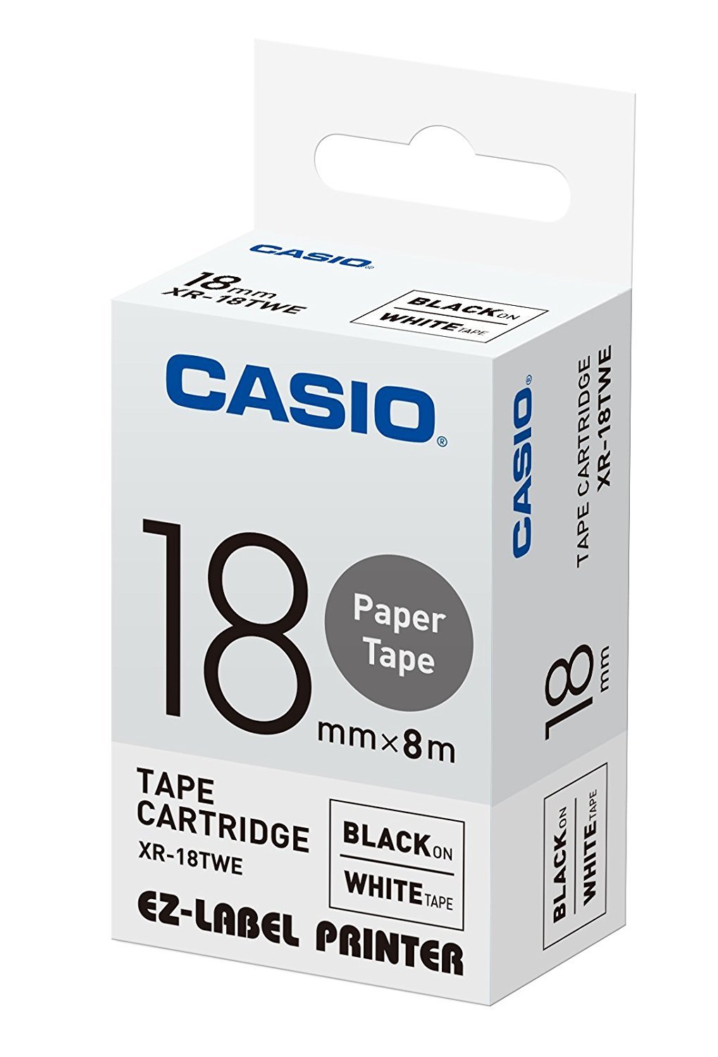 Casio Printer tape paper XR-18TWE Bandfarbe: white Schriftfarbe:black 18 mm 8 m