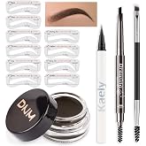 evpct Eyebrow Stencils Kit for Women Shaping, Eyebrow Shaper Makeup Kit, Eye Brow Stencil Shaper Tinting kits for Women, with Eyeliner, Eyebrows Pencil, Pomade, Brush and 10 Stencils, Kit-01# EBONY
