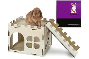 HIIMALEX Extra Large Sturdy Bunny Castle Hideout for Indoor Rabbits Play House with Stairs Round Edges Detachable Habitats for Rabbit Guinea Pig Chinchilla Hedgehog