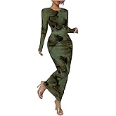 Milumia Women's Mesh Long Sleeve Bodycon Maxi Dress Spring Wedding Guest Party Long Dresses