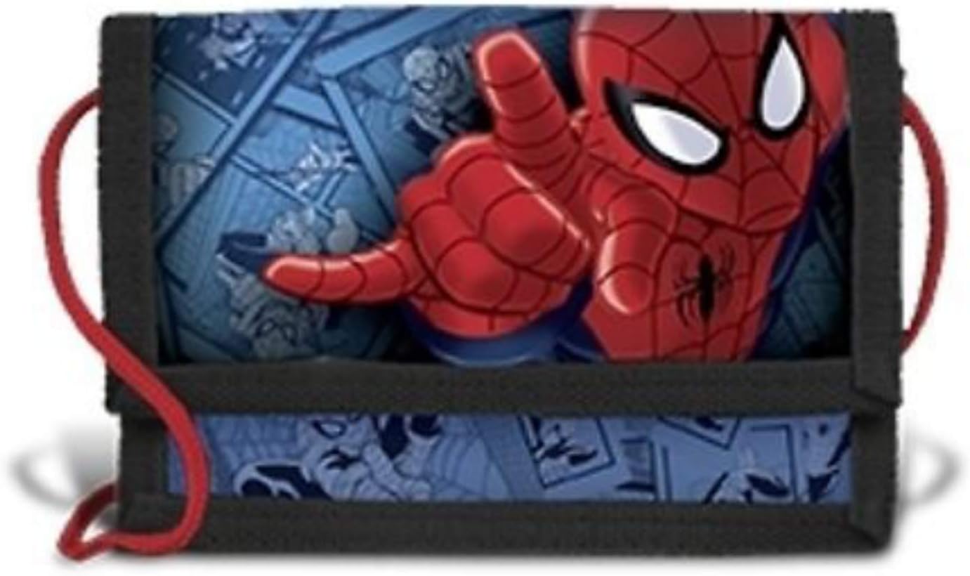 Marvel Heroes Spiderman Boys Canvas Velcro Fastening Wallet with Safety String