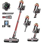 Cordless Vacuum Cleaner, 650W 55KPa 70Mins Vacuum Cleaners for Home, Self-Standing Stick Vacuum with Anti-Tangle Brush & OLED Touch Screen, Vacuum Cleaner for Hardwood Floors,Carpet,Pet Hair,Car (Red)