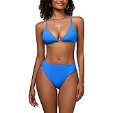 Wizbran Women's High Waisted Bikini Sets Sexy V Neck Push Up Triangle Swimsuits 2 Piece High Cut Bathing Suits