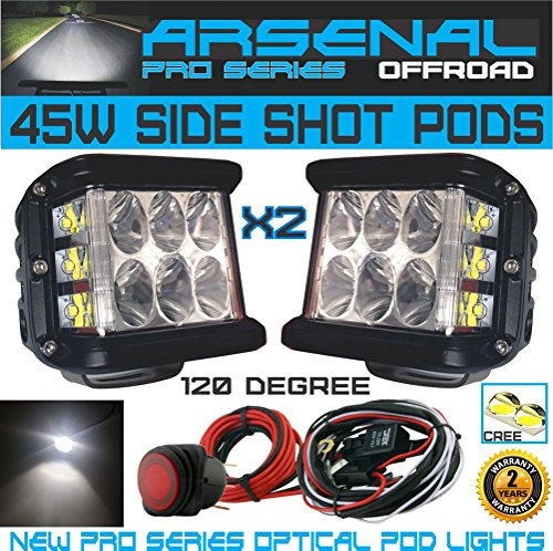 2x 45W Side Shot Pod Cubes CREE LED’s Led Work Light Off Road Led Light Driving Light UTV RZR Truck Jeep FREE Wire Harness