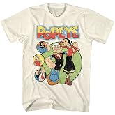 American Classics Popeye Olive OYL &amp; Characters Vintage Style T Shirt | Officially Licensed Popeye Tee, Distressed Vintage Style, Natural, Unisex Men Women, Designed and Printed in the USA