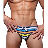 MIZOK Men's Sexy Low Rise Swim Briefs Bikini Swimsuits Striped Trunks Swimwear