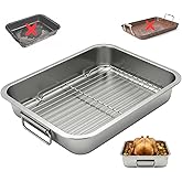 Stainless Steel Roasting Pan with Rack & Handles,15.5" x 11.6"- Food Grade No Coating Dishwasher Safe - Roaster for Turkey Ch
