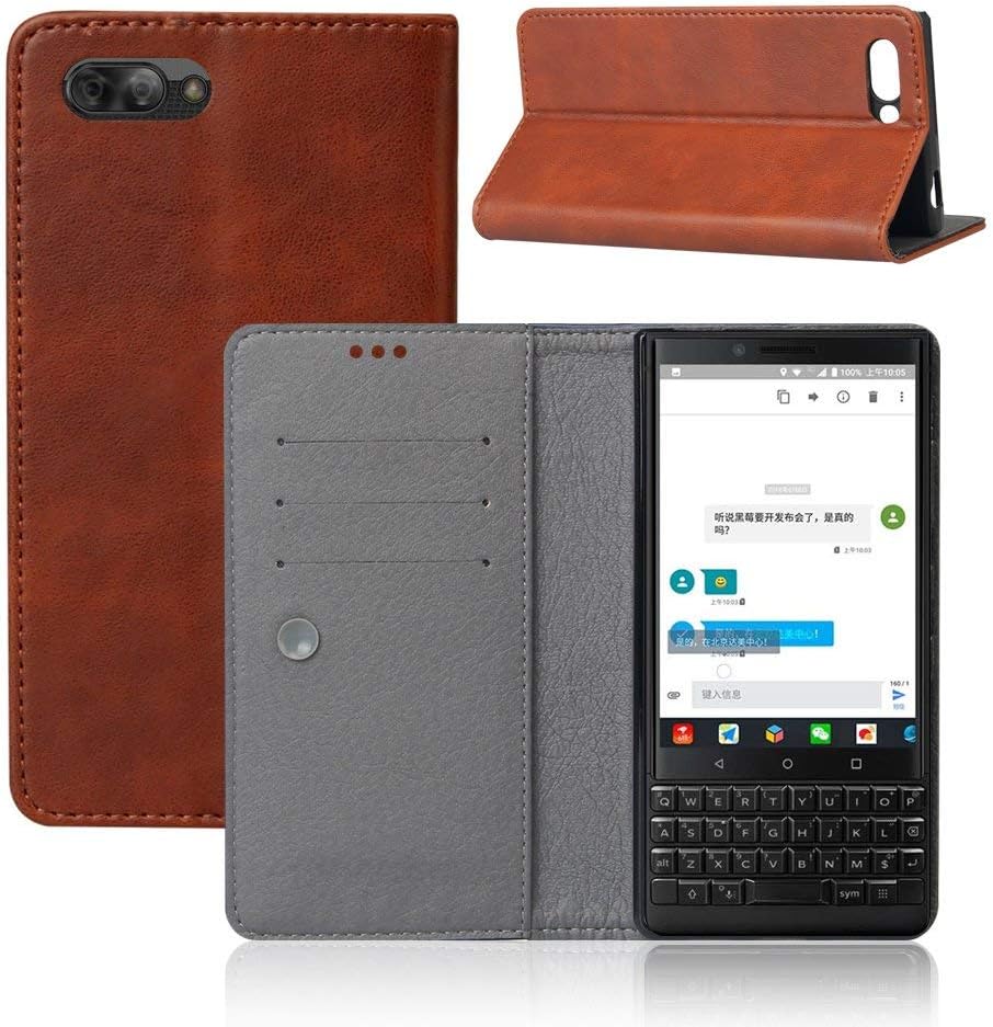 ziaon(tm) super series 100% polyurethen leather Flip Cover stand wallet case for blackberry key2 / keytwo - mangnetic lock- brown