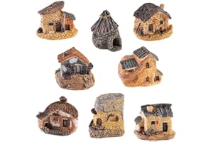 WETEPUXI 8pcs Miniature Fairy Garden Houses Resin Mini House Figurine Small Village Hut Figurine Cottage DIY Micro Landscape Garden Decor Ornament Accessories for Bonsai,Succulent Planting,Terrarium,Flower Pot