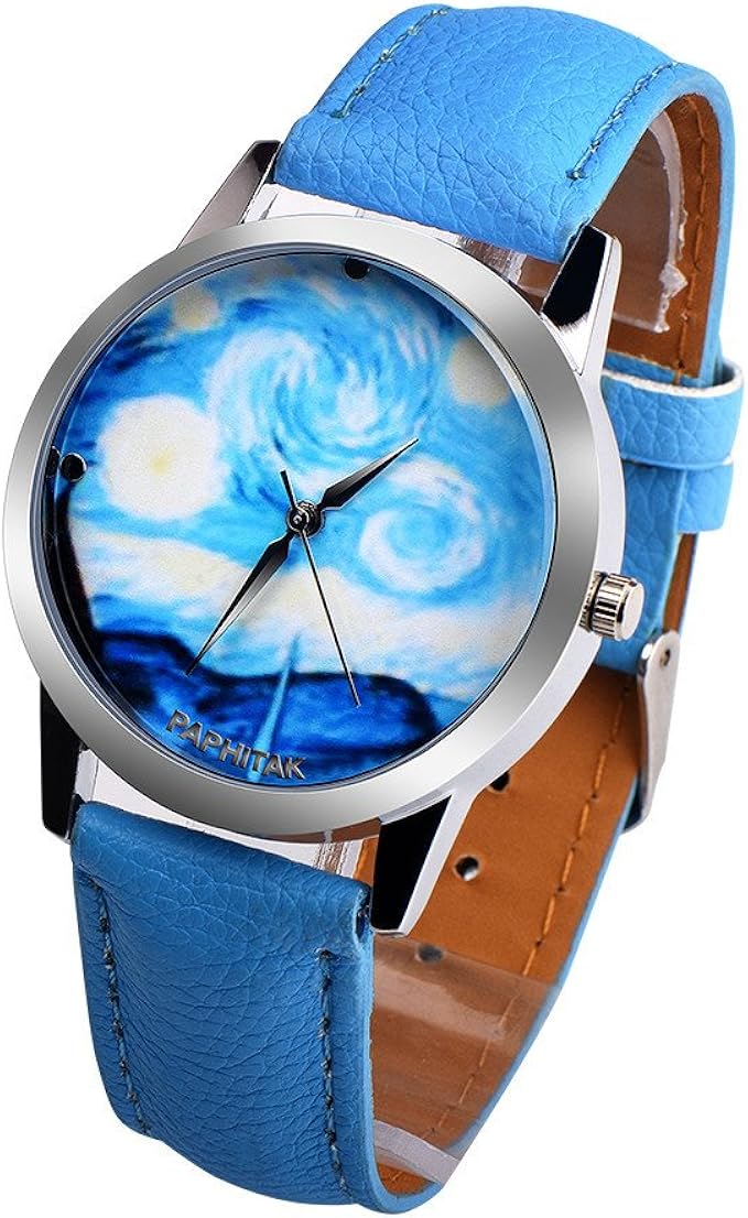Amazon キングハードwomens Wrist Watch The Starry Night Watch Paphitakブランド学生時計 抽象 スカイ星 Wph ブルー レディース腕時計 腕時計 通販