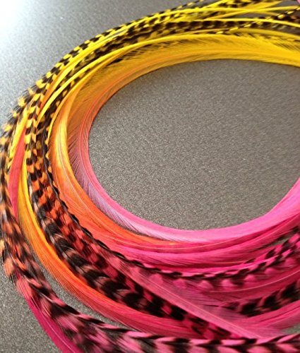 Pink 100 Real Rooster Feather Hair Extensions Tie Dye 10 Hair