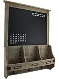 Calendar Printed in French Rustic Farmhouse Style Wooden Chalkboard Mail Center Organizer Key Rack 18.5 X 23 X 4 Inches Brown