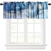 Marble Valance, Blue and Gold Ink Abstract Art One Panel 52x18in