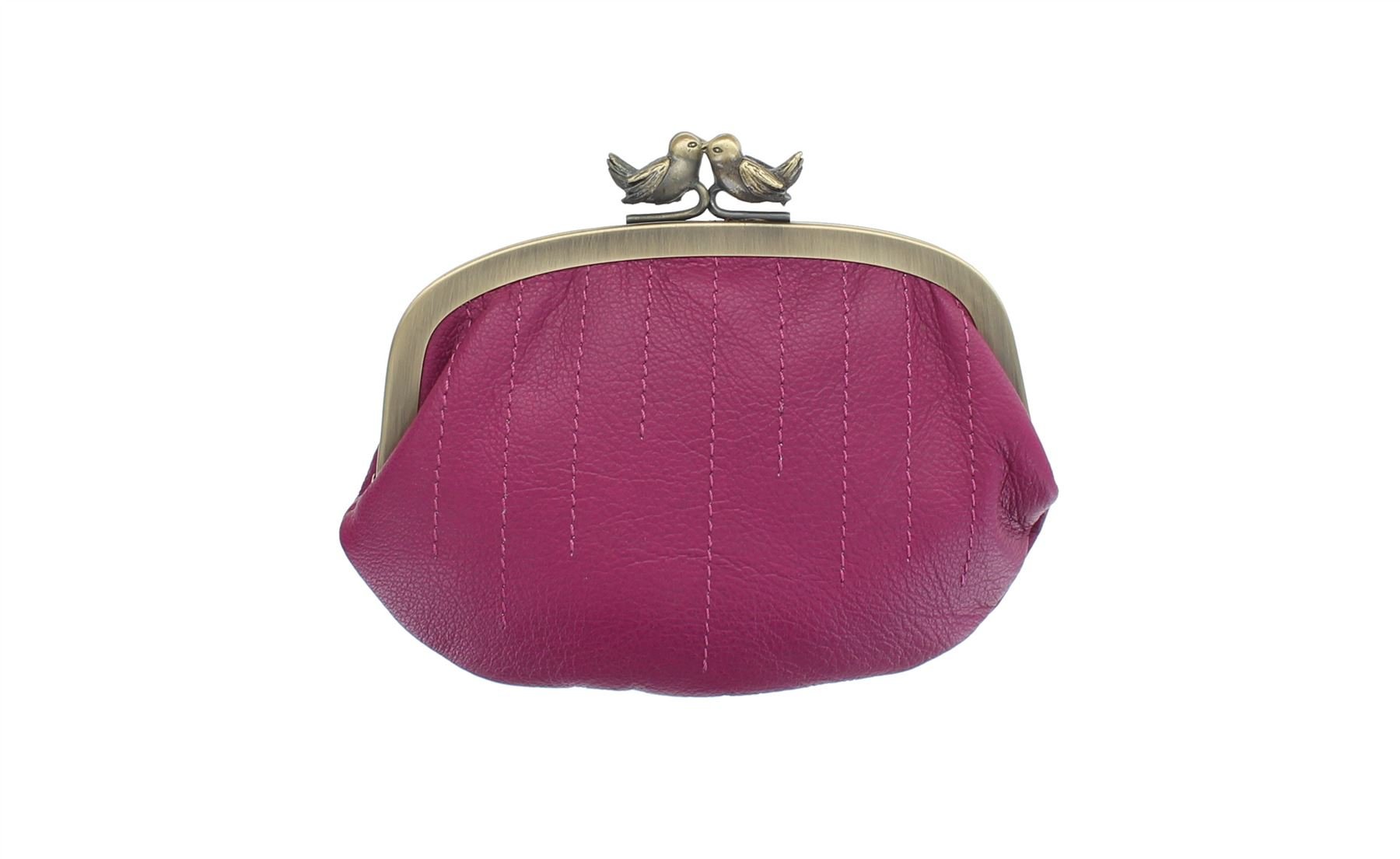 Mala Leather Coin Purse with Bird Clip Fastener 4138_11 Fuchsia
