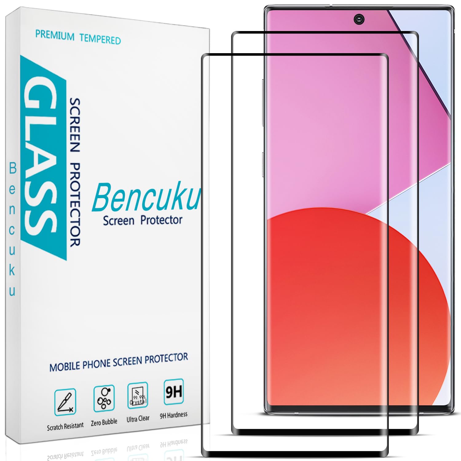 Bencuku 2 Pack Screen Protector Designed for Samsung Galaxy Note 10 Plus Tempered Glass Film, 3D Curved Full Screen Coverage, Anti Scratch, Bubble Free