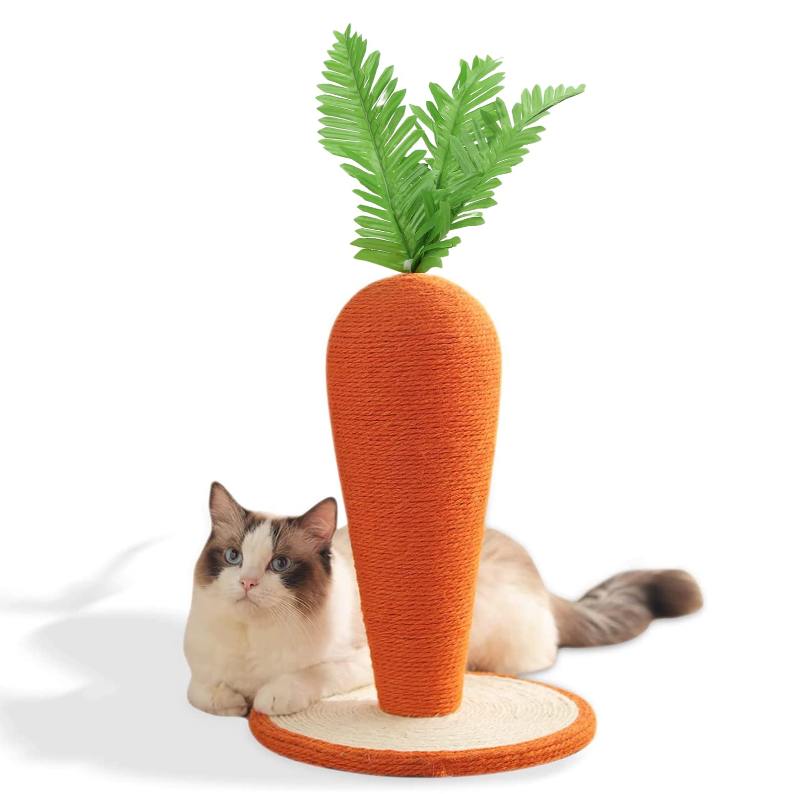 Cat Carrot Scratching Post, 100% Simulated Green Leaves Seperated Parts In Minutes Easy to Install Together.