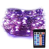 HAHOME Dimmable Led String Lights 33Ft 100 LEDs Starry Lights with Power Adapter and Remote Control,Purple