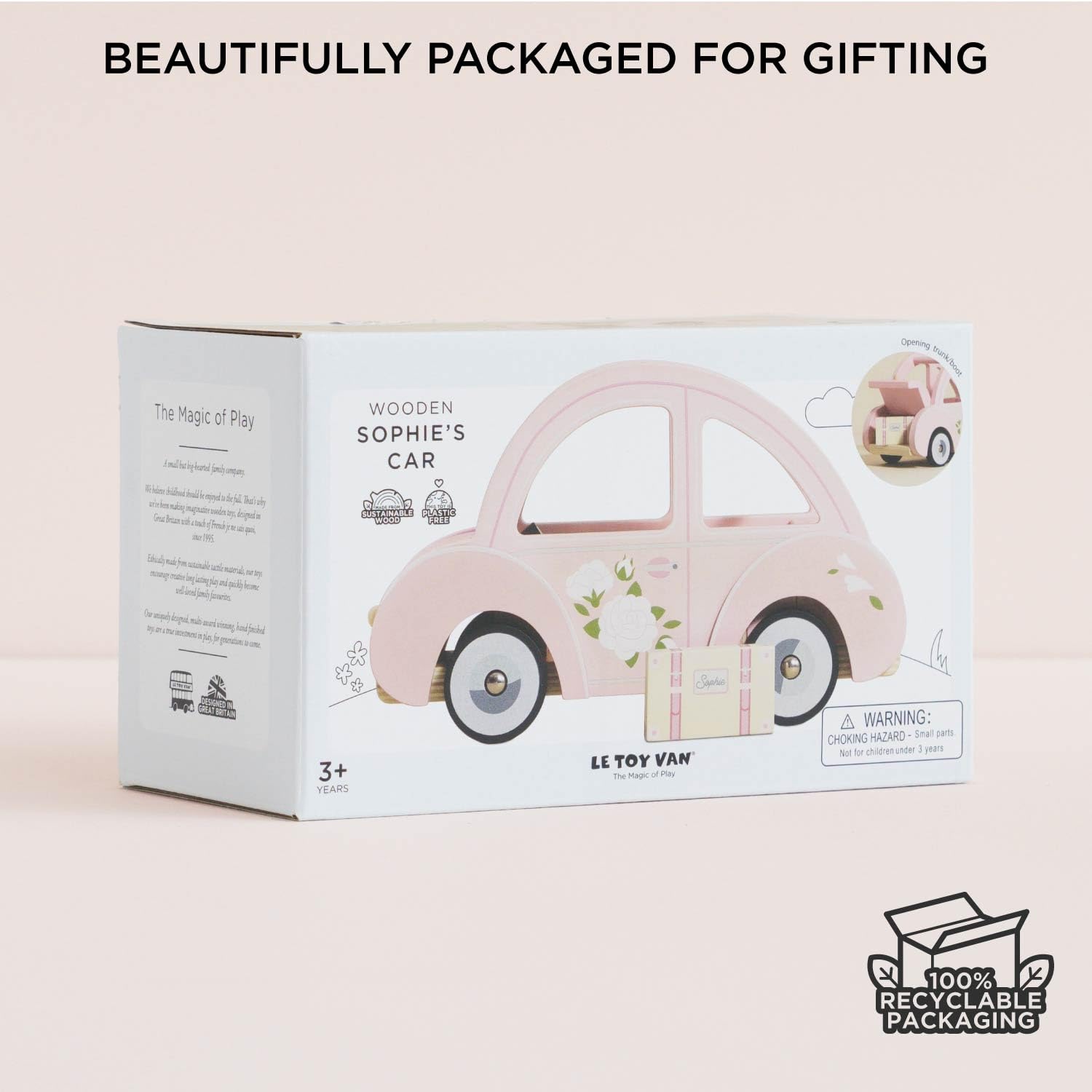 Le Toy Van - Wooden Daisylane Sophie's Car Accessories Play Set for Dolls Houses - Wooden Car Toy with Luggage Accessory - Dollhouse Accessories - Suitable for Ages 2+,Bright Pink, Medium