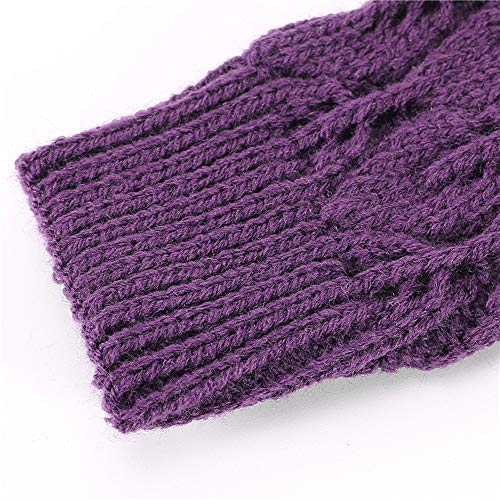 Women's Cable Knit Arm Warmers Fingerless Gloves Thumb Hole Gloves Mittens (Purple)