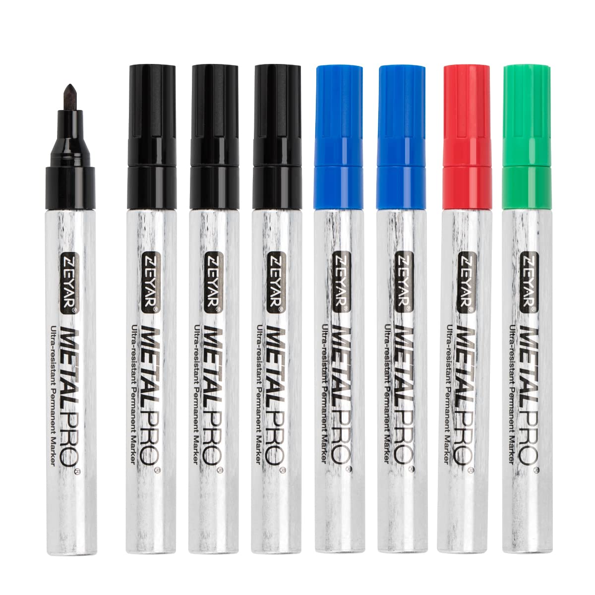 ZEYAR Permanent Markers, Medium Bullet Tip, Aluminum Barrel, Waterproof ink, Quick Dry, Great on Plastic,Wood,Stone,Metal and Glass (4 Black&2 Blue&1 Green&1 Red)