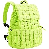 XSUIOY Quilted Backpack Purse for Women Small Lightweight Puffer Puffy College Laptop Backpack Nylon Casual Bookbag Daypack Top Flap Drawstring Padding Hiker Travel Gym Backpack(Green)