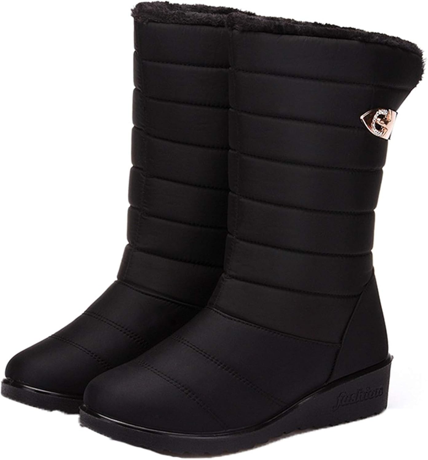 foclock Women Winter Down Boots Round Toe Waterproof