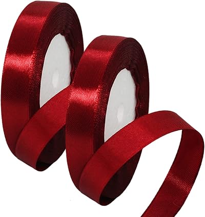 HONGCI 2 Rolls 15mm Dark Red Satin Ribbon 22m Gift Wrapping Christmas