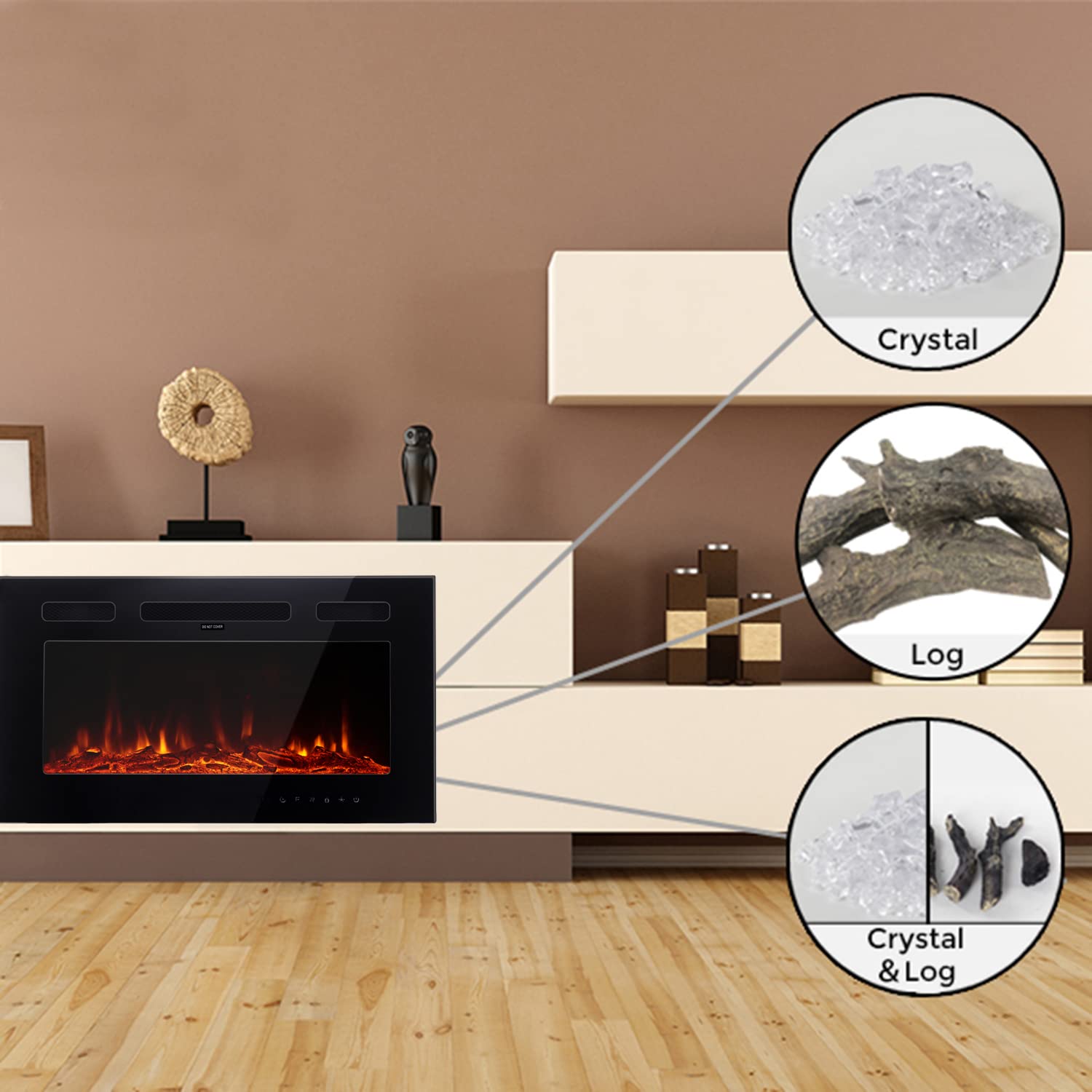 Maxhonor La chimenea eléctrica inserta el calentador independiente para la sala de estar chimenea flotante con 12 colores LED con ficha y piedras, calentadores de espacio para uso interior, 1500W/750W, negro, 30 pulgadas Maxhonor La chimenea eléctrica inserta el calentador independiente para la sala de estar chimenea flotante con 12 colores LED con ficha y piedras, calentadores de espacio para uso interior, 1500W/750W, negro, 30 pulgadas