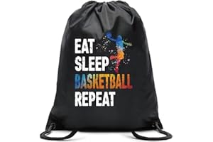 Pishovi Eat Sleep Basketball Repeat Drawstring Waterproof Backpack, Basketball Sports Bag for Man Women, Basketball Player Gifts, Basketball Gift for Basketball Lover, Basketball Lover Gift Idea (A)