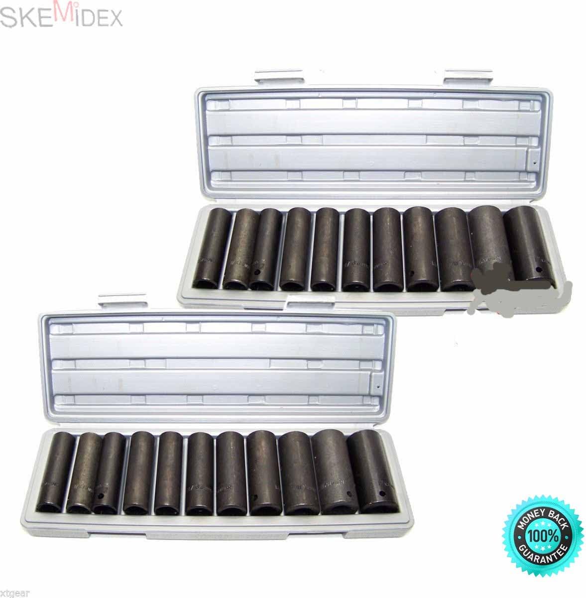 SKEMiDEX--- 24pcs Size 1/2" Deep Impact Chrome Vanadium Steel Socket Set 3" length six point socket