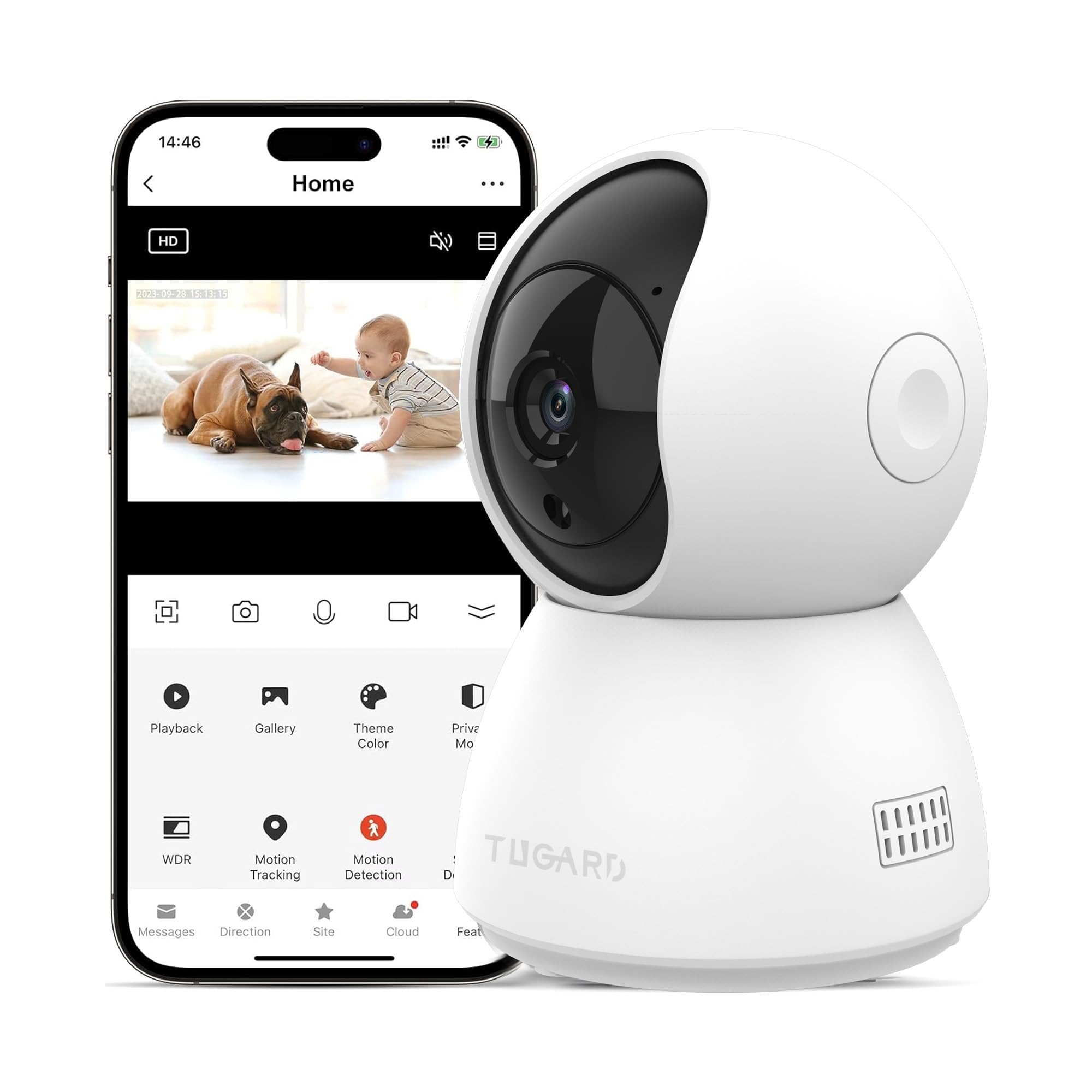 Photo 1 of TUGARD Security Camera,2MP 355° Indoor Camera for Pet & Baby,Home Security with Phone App, Motion Tracking,2-Way Audio,IR Night Vision,Compatible w/Alexa & Google Assistant(2.4GHz ONLY)