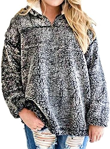Womens 1/4 Zip Fleece Sherpa Pebble Pile Fleece Fuzzy Unisex Sweatshirt Winter Coat